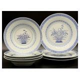 7pc Blue & White Asian Rice China