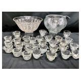Pair of Clear Glass Punch Bowls & Cups
