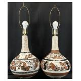 2 Hand Painted Pottery Table Lamps