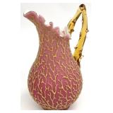 Antique Peach Blow Glass Coralene Seaweed Pitcher