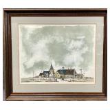 Signed Town Scene Original Watercolor Painting