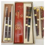 Vintage Asian Chopsticks & Lacquered Red Box