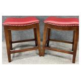 Pair Red Saddle Style Barstool