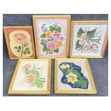 5pc Large Vtg Chalkware / Plaster Floral Wall Art