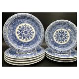 9pc Blue Trovi Sanyo Japan Blue & White Plates