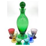 Colorful Glass Decanter & Shot Glass Set