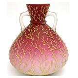 Antique Peach Blow Glass Coralene Seaweed Vase