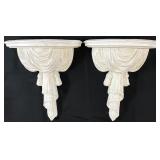 Pair Vintage White Plaster Wall Shelves