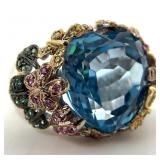 White Gold Plated Multi Gemstone Ring, Sz 7