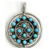Native Style 925 Turquoise Coral Spinner Pendant