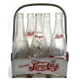 Vintage Metal Pepsi Cola Bottles in Metal Carrier