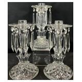3 Vintage Crystal Prism Glass Candle Holders