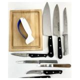 Asst Kitchen Knives, Cutting Board & Sharpener