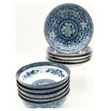 Japan Mino Ware Blue Green Pottery Bowls & Plates