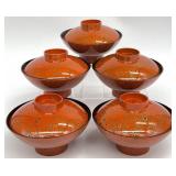 Set Japanese Lacquered Lidded Bowls