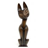 Mid Century Hand Carved Wood Siamese Cat