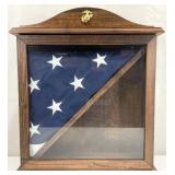 USMC American Flag Wooden Display Cabinet