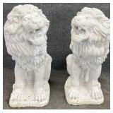Pair 30in Plaster Lion Statues