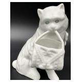 Vista Alegre Mottahedeh Porcelain Cat w/ Basket