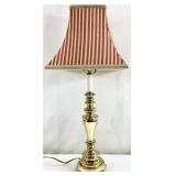 Brass Candlestick Lamp w/ Striped Shade