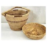 2pc Hand Woven Wicker Basket & Bowl