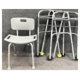Shower Seat and 2 Folding Walkers