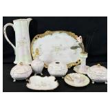 9pc Porcelain Vanity Set, Hat Pin Holder & More