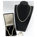 Vintage Pearl Necklaces, Earrings, Brooch