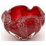 Red w/ Gold Flecks Hand Blown Art Glass Bowl