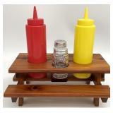 Wooden Picnic Table Condiment Set