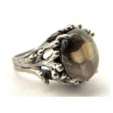 Brutalist Style Smokey Quartz Ring, Sz 5.5