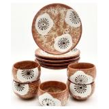 Japanese Mino Ware Plum Pattern Pottery Dishes