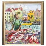 Original Caribbean Harbour Scene Oil Painting