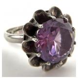 Sterling Silver Amethyst Stone Ring, Sz 7
