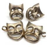 Sterling Comedy Tragedy Theater Brooch & Earrings