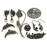 Vintage Sterling Silver Brooches & Earrings