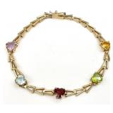 14K Gold Chevron Multi-Color Stone Hearts Bracelet