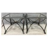 New Pair Metal Frame Glass Insert End Tables
