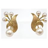 14K Gold & Pearl Screw Back Earrings