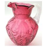 Fenton Cranberry Glass Fern Optic Pitcher