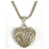 Sterling Silver Filigree Heart Pendant & Necklace