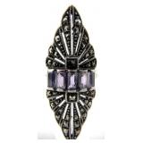 Sterling Silver Art Deco Amethyst Ring, Sz 7.5