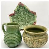 3pc Vintage / Antique Majolica Glazed Pottery