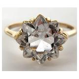 BDA 10K Yellow Gold Clear Stone Ring, Sz 7