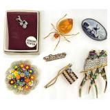7 Vintage Jewelry Brooches, Some Signed