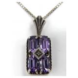 Sterling Amethyst & Diamond Pendant Necklace