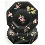 6 Mason's Ironstone Black Chinoiserie Plates
