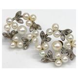 950 Silver Akoya Pearl Screw Back Earrings