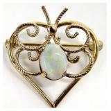 14K Gold & Opal Heart Brooch