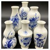 6 Small Blue & White Chinoiserie Vases
